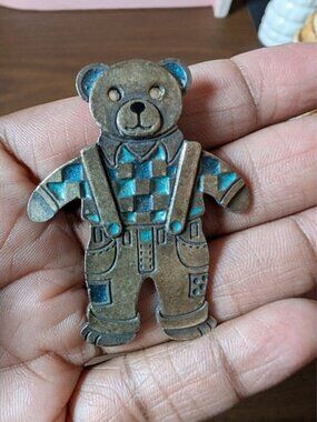 Vintage NEWPRO Enamel Teddy Bear Pin Pewter Collectible Jewelry